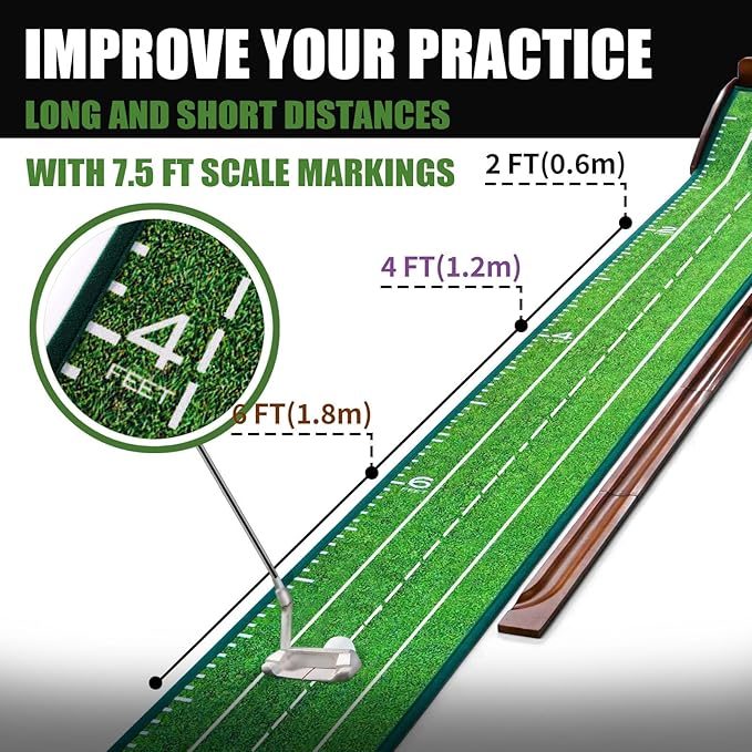 GimYaa Golf Putting mat Green Indoor and Outdoor with Auto Ball Return,Game Practice Golf Gifts for Home, Office, Backyard Indoor Golf and Outdoor Use, Crystal Velvet Mat