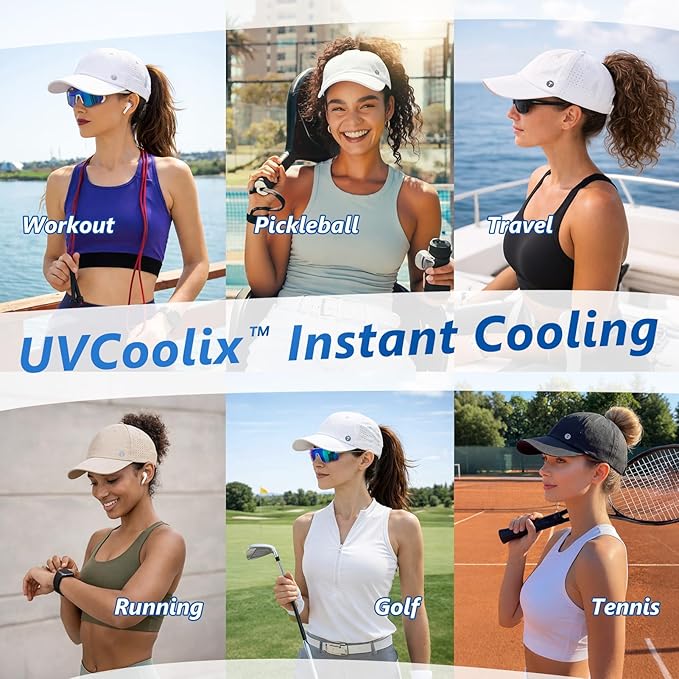 TOP-EX UVCOOLIX™ Cooling High Ponytail Everyday Sports Hat for Women, Breathable Running Golf Walking, UPF 50+ Foldable