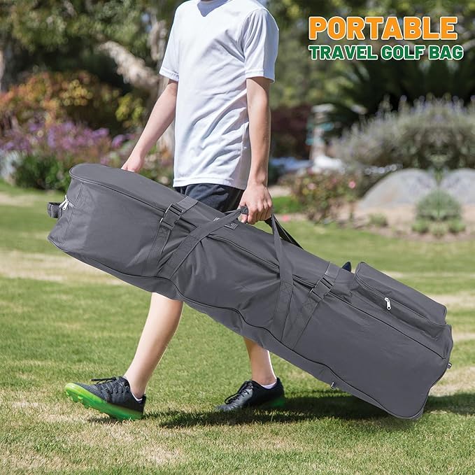 DAREKUKU Golf Travel Bags for Airlines with Adjustable Support Rod and Detachable Shoulder Straps, Hard case Top Soft Foldable Golf Club Travel Covers