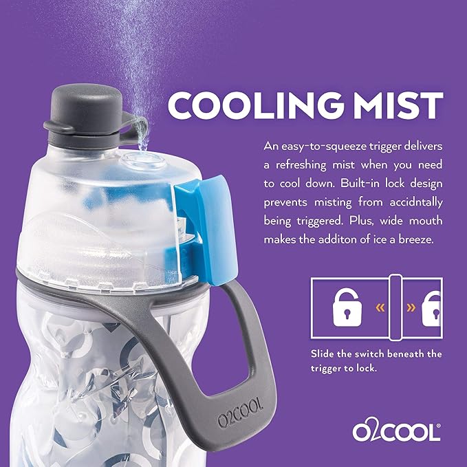 O2COOL Mist 'N Sip Misting Water Bottle 2-in-1 Mist And Sip Function With No Leak Pull Top Spout Reusable Sports Water Bottle - 20 oz (2 Pack Basketball)