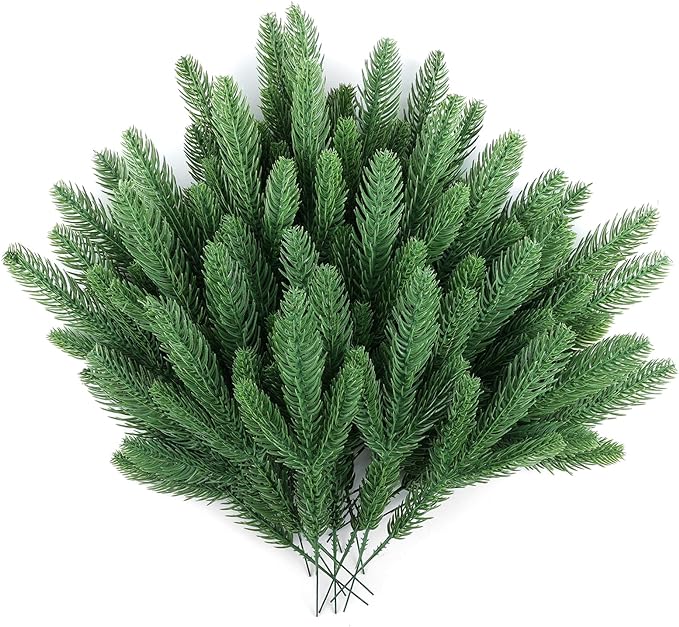 Hananona 50 Pcs Artificial Pine Branches Christmas Greenery Plants Pine Needles by HANANONA