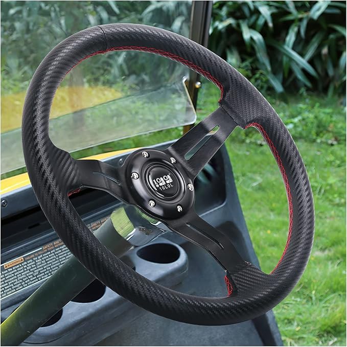 10L0L Golf Cart Steering Wheel, Universal Design Fit for Yamaha, EZGO RXV & TXT, Club Car DS, Club Car Precedent Tempo, Most Golf Cart(Carbon Black)