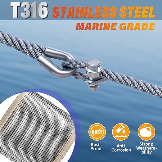 Stainless Steel Cable for Railing - 250FT 1/4" T316 Wire Rope - 7 x 19 Strands - Image 3