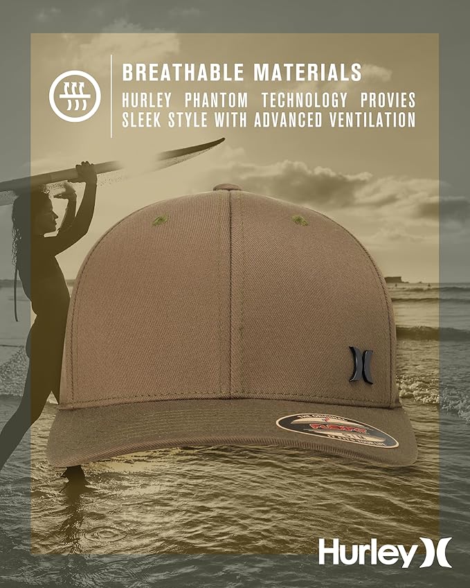 Hurley Mens Baseball Cap - Curved Brim Flexfit Ball Cap, Moisture Wicking Breathable Fitted Hat for Men