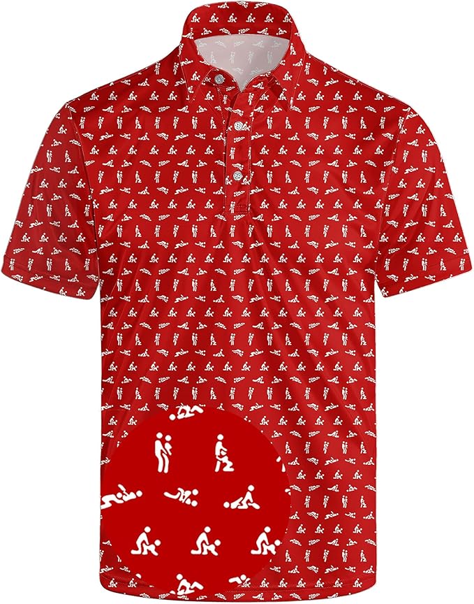 Golf Polo Shirts for Men Funny Print Short Sleeve Golf Shirts Performance Golf Polos
