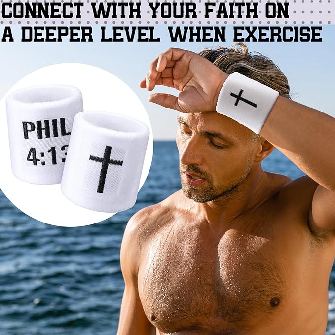 Misdary 6 Pair Cross Wristband Football Baseball Drip Baseball Football Accessories Faith Cross Sports Wristband Sweat Band Athletic Christian Faith for Sports Basketball Gym Workout