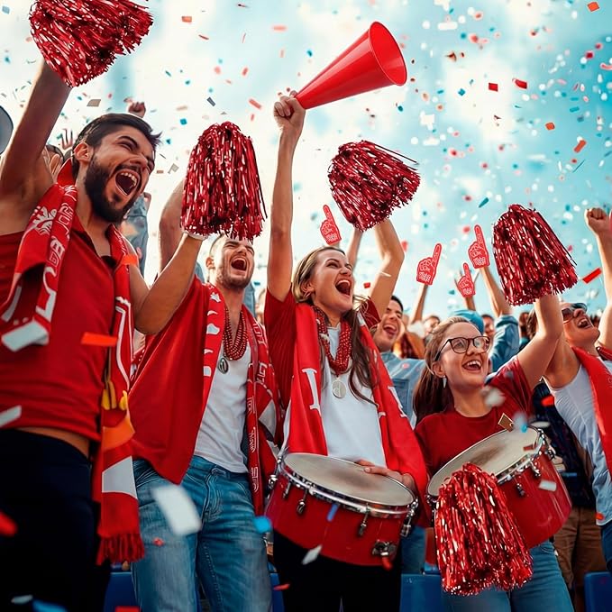 12 Set Team Spirit Accessories for Cheerleading Cheer Megaphone Pom Poms and We're #1 Fan Foam Finger Cheerleader Gifts for Sports Events Football Baseball Cheering Supplies