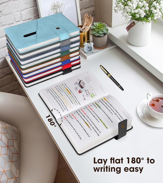 Black A5 Lined Leather Journal Notebook - Image 5