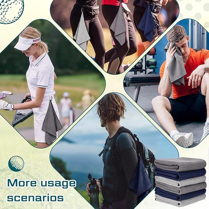 Batiyeer Golf Towel Bulk for Golf Bags 16'' x 16'' Microfiber Fabric Towel with Clip Waffle Pattern, Fitness, Camping, Hiking, Yoga