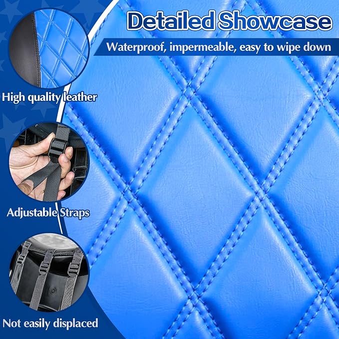 NOKINS 4PCS Golf Cart Diamond Seat Covers Kit,Front and Rear Seat Covers for Club Car Precedent/EZGO TXT/Yamaha Original Regular Seat Cushion (Blue and Black, Club Car Precedent)