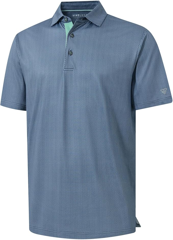 M MAELREG Mens Golf Shirt Short Sleeve Dry Fit Print Moisture Wicking Performance Patterns Collared Polo Shirt