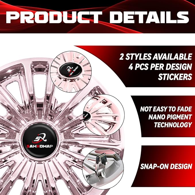 Golf Cart Hub Caps 8 Inch for EZGO/Club Car/Yamaha (Excludes EZGO RXV) Golf Cart Wheels and Tires, Snap-On Installation Wheel Covers Accessories, Premium ABS Plastic, Set of 4, Rose Gold
