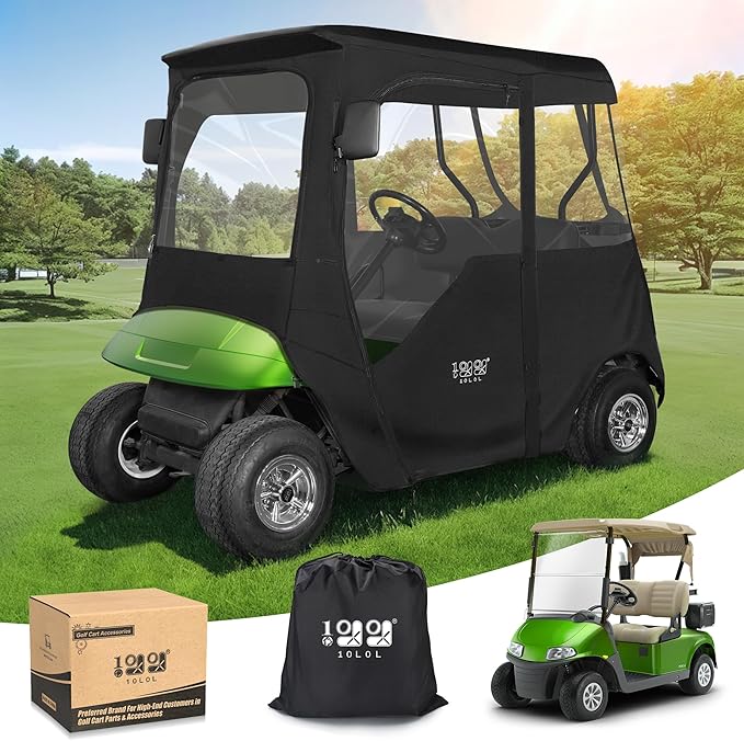 10L0L 2 Passenger Golf Cart Enclosure for EZGO TXT & RXV, 600D Waterproof Golf Cart Rain Cover, Heavy Duty Driving Enclosure, Snowproof Windproof, with Clear PVC Windows & Tail Light Panel - Roof 59”