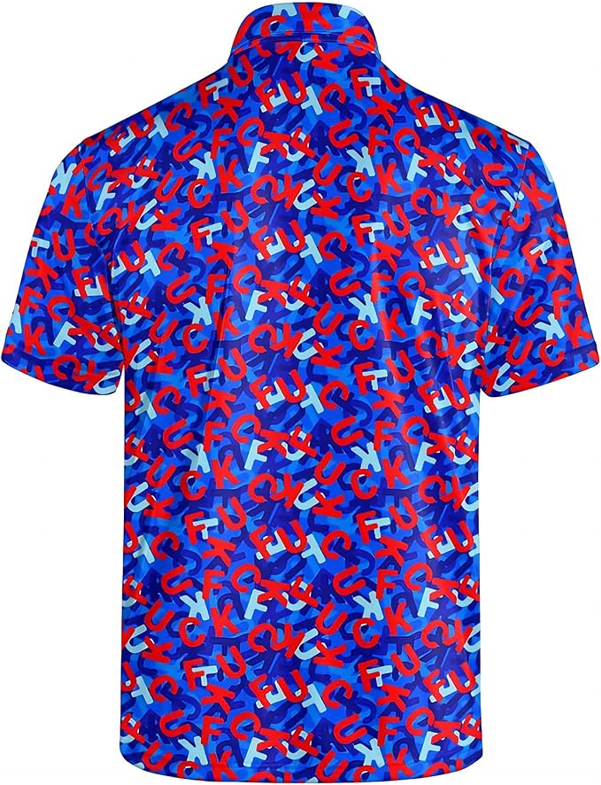 Golf Polo Shirts for Men Funny Print Short Sleeve Golf Shirts Performance Golf Polos