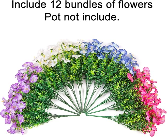 Artificial Flowers Fake Plants for Outdoors Decoration, 12 Bundles Silk Morning - Image 5