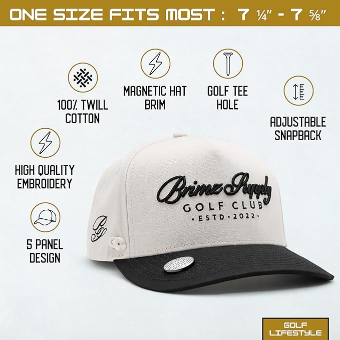 BRIMZ Cotton Golf Hat with Magnetic Brim & Tee Holder - Snapback Golf Cap for Men & Women - Magnetic Brim for Ball Marker