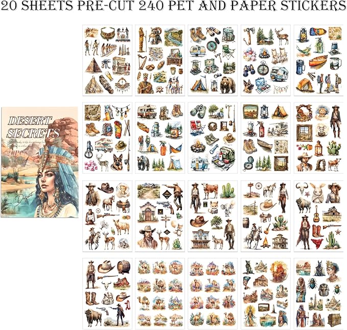 Egypt Travel Scrapbook Stickers 20 Sheets 240 Pre-Cut Washi Stickers PET - Image 3