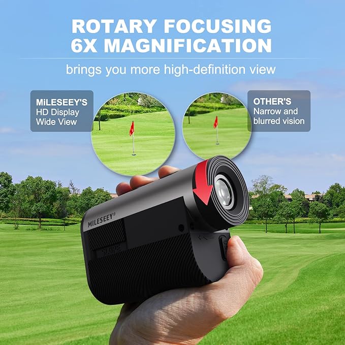 Mileseey GPF12 Golf Rangefinder with Slope - 1100 Yards Laser Range Finder with 7.5° Wide View, Golf Scope Distance Finder 6X Magnification 0.1s Flag Pole Locking Vibration USB C Rechargeable