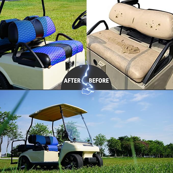 Golf Cart Seat Covers for EZGO TXT Club Car DS Gas or Electric OEM Regular Seat Cushion, No Staple, Golf Cart Vinyl Replacement Seat Cover