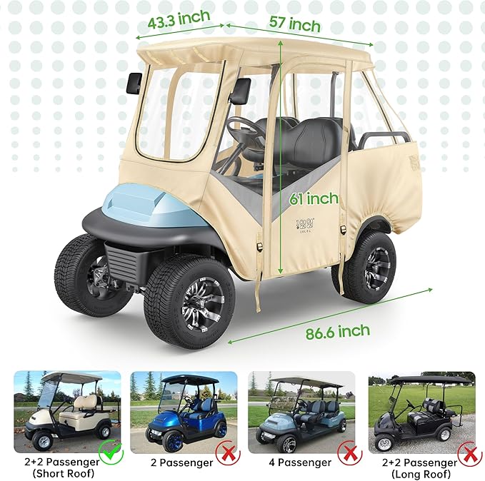 10L0L 4-Passengers Golf Cart Enclosure for Club Car Precedent 57" Short Roof, 600D Waterproof Clear Rain Cover with Security Side Mirror Openings, All Weather Waterproof Snowproof Driving Covers