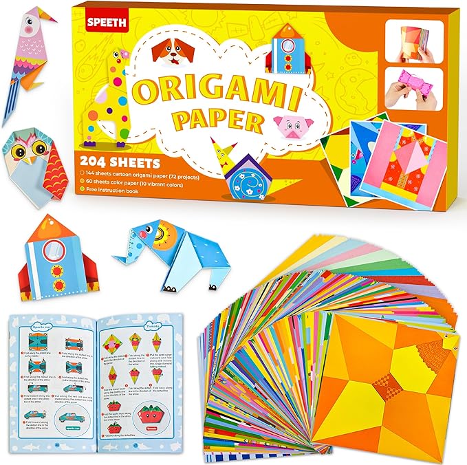 Craft Origami Paper for Kids, 204 Sheets Colorful Folding Paper by SPEETH