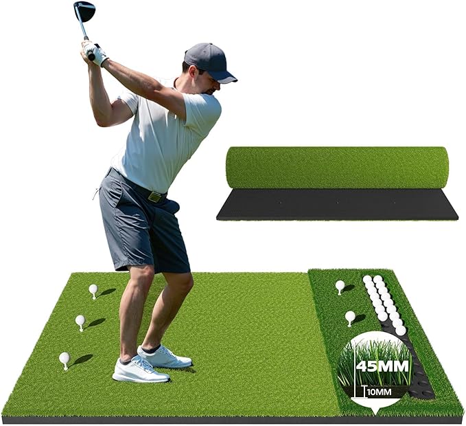 RIKADE Golf Mat - 5x4ft & 6x4ft 26mm-31mm Golf Hitting Mat for Simulators, Backyard, Garage, Indoor & Outdoor Use, Features Dual-Turf Mats with Ball Tray for Chipping and Swing Training