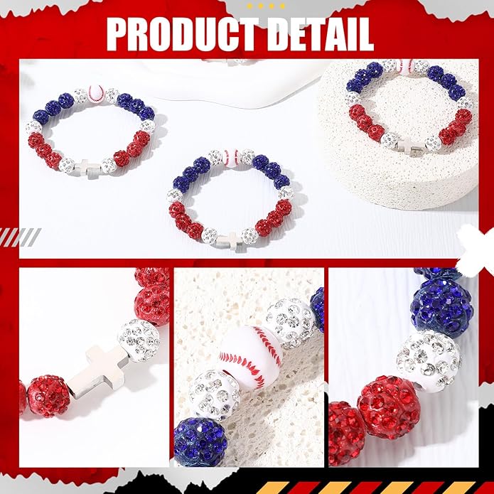 Landical 12 Pcs Baseball Ice Bracelet Beaded Charm Bracelets Cross Accessory Gifts for Baseball Team Party Favors