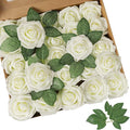 AmyHomie Artificial Flower Ivory Rose 25pcs Real Looking Fake Roses w/Stem by AmyHomie