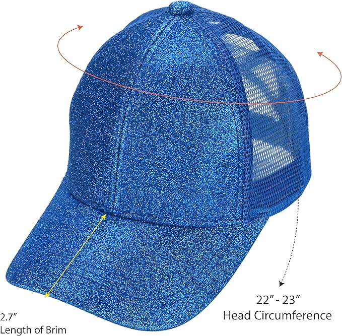 C.C Ponycap Messy High Bun Ponytail Adjustable Glitter Mesh Trucker Baseball Cap