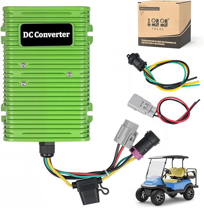 10L0L Golf Cart Voltage Reducer 36V-72V to 12V 30A 350W, Universal DC Step Down Converter, Regulator, Upgraded Version Transformer for Yamaha EZGO Club Car（Green）
