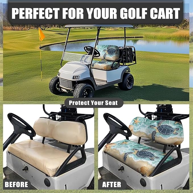 Bulopur Beach Sea Turtle Golf Cart Seat Towel Covers Non-Slip Elastic Golfcart Front Seat Cover Compatible with EZGO & Club Car Universal Golf Cart Accessories