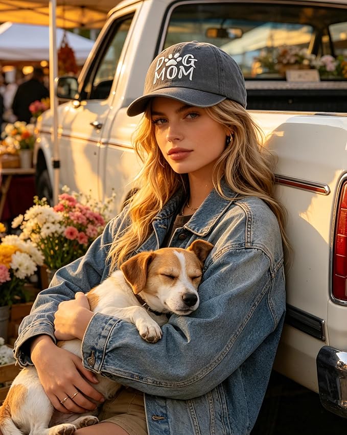 Waldeal Women's Embroidered Dog Mom Hat Adjustable Denim Baseball Cap