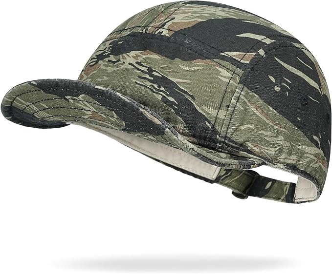 CLAPE Camo Short Brim Baseball Cap for Men, Low Profile 5 Panel Camper Hat Breathable Cotton Summer Outdoor Cool Running Hat