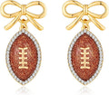 Rhinestone Bow Football Stud Earrings, Sparkly Sports Themed Dangle Earrings for Women, Cute Game Day Jewelry Gift