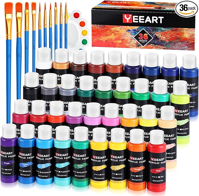36 Colors Acrylic Paint Set, Yeeart Acrylic Paint, 2oz Bottles, Rich Pigmented by Yeeart