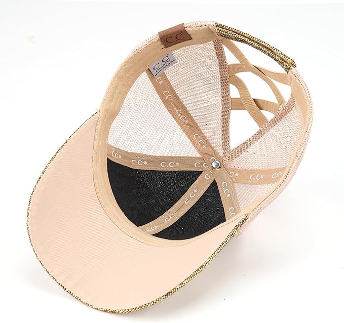 C.C Ponycap Messy High Bun Ponytail Adjustable Glitter Mesh Trucker Baseball Cap