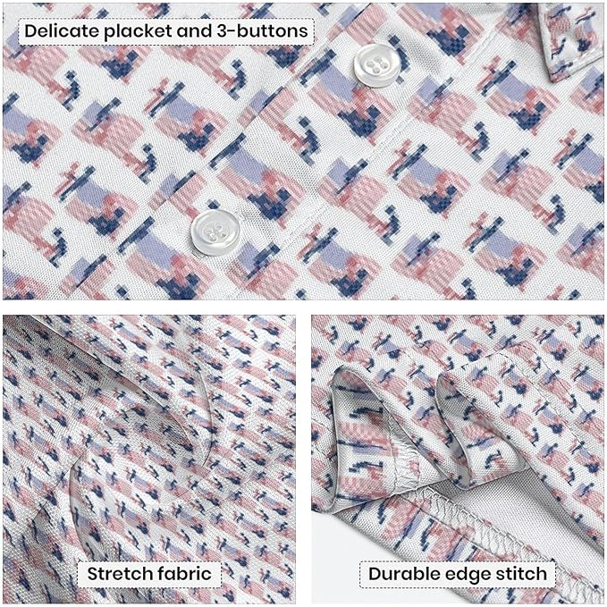 HUURAY Funny Golf Polos for Men Funny Print Short Sleeve Shirts Quick Dry Polo Shirts Hawaiian Shirt Performance Golf Outfits