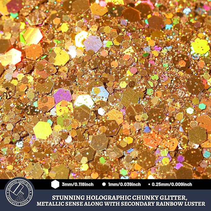 LEOBRO Ancient Gold Glitter, 160g/5.64oz Holographic Chunky Glitter - Image 3