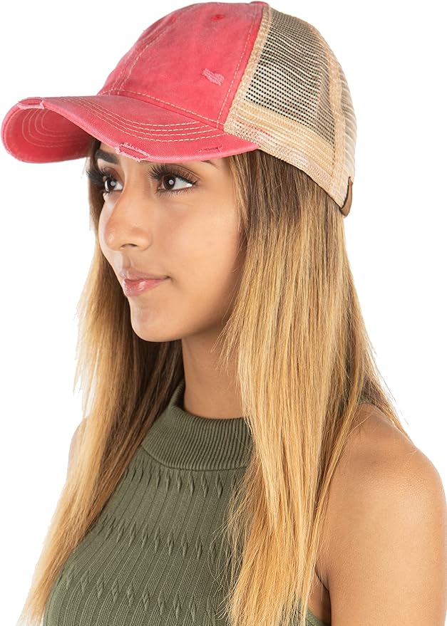 Funky Junque Trucker Hat for Women – Distressed Low Profile Western Camo Baseball Cap with Mesh, Trendy and Adjustable Fit