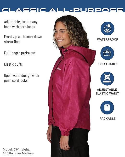 FROGG TOGGS Women's Classic All-Purpose Waterproof Breathable Rain Suit, Cherry