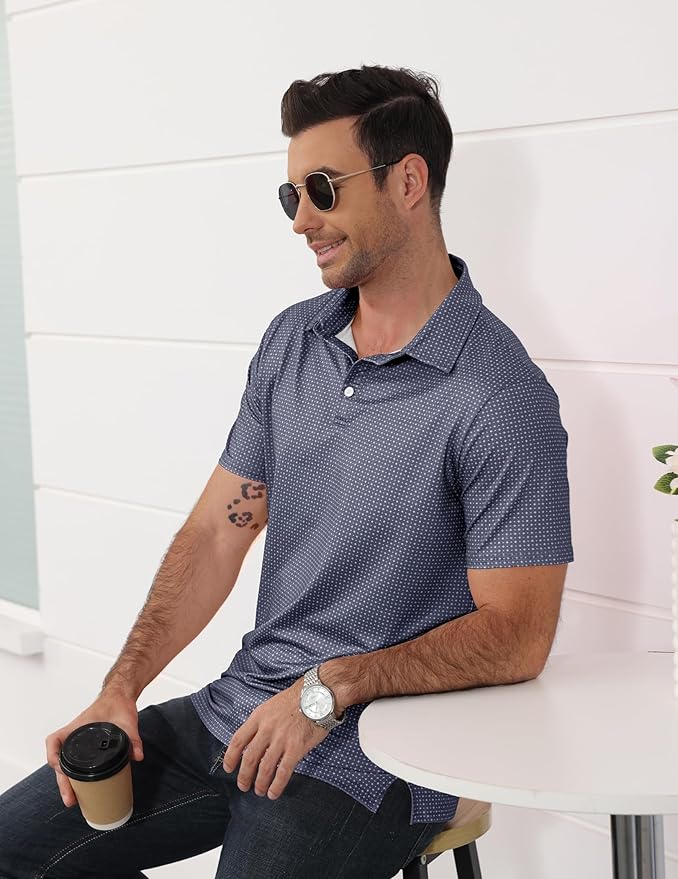 Men's Golf Polo Shirts Short Sleeve Moisture Wicking Dry Fit Performance Print Patterns Collared Polo Shirt