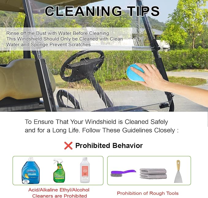 Golf Cart Windshield for Club Car Precedent,Tempo,Onward 2004-up Gas/Electric Golf Carts, Foldable PC UV Resistant Club Car Windshield（Tinted/Clear） (37.59" W x 33.96" H)
