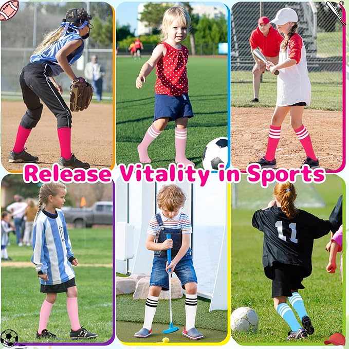 Olreco 1 Pack Toddler Kids Youth Soccer Socks Girls Boys Baseball Socks Youth Knee High Softball Football Accessories Cotton