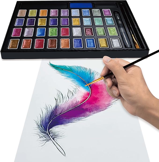 Shimmer Watercolor Paint Set, 12 Colors Glitter Metallic Watercolour Painting - Image 5