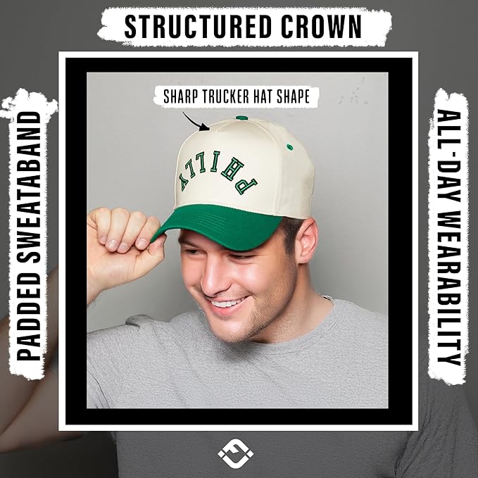 Funky Junque Upside Down City Trucker Hat for Men and Women – Unisex 3D Embroidered Gameday Baseball Cap, Retro Snapback Hats