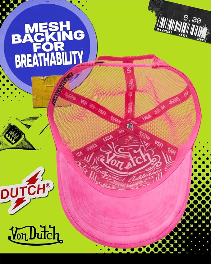 Von Dutch Unisex Trucker Hat - Velvet Curved Bill Mesh Back Retro Classic Adjustable Snapback Baseball Cap for Men and Women