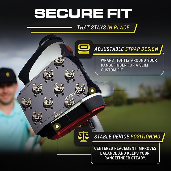 STICKIT Magnetic Rangefinder Strap | Strong Magnet Securely Holds to Golf Carts and Golf Clubs for Easy Access | Slim, Form Fitting, Size Adjustable