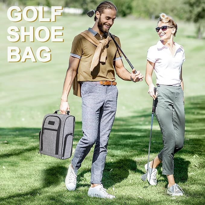 Goloni Golf Shoe Bag for Men Women, Ventilated Golf Shoe Bag with Side Pockets, Lightweight Portable Golf Shoe Carrier for Golf Shoes, Tees, Balls & Accessories,Gray
