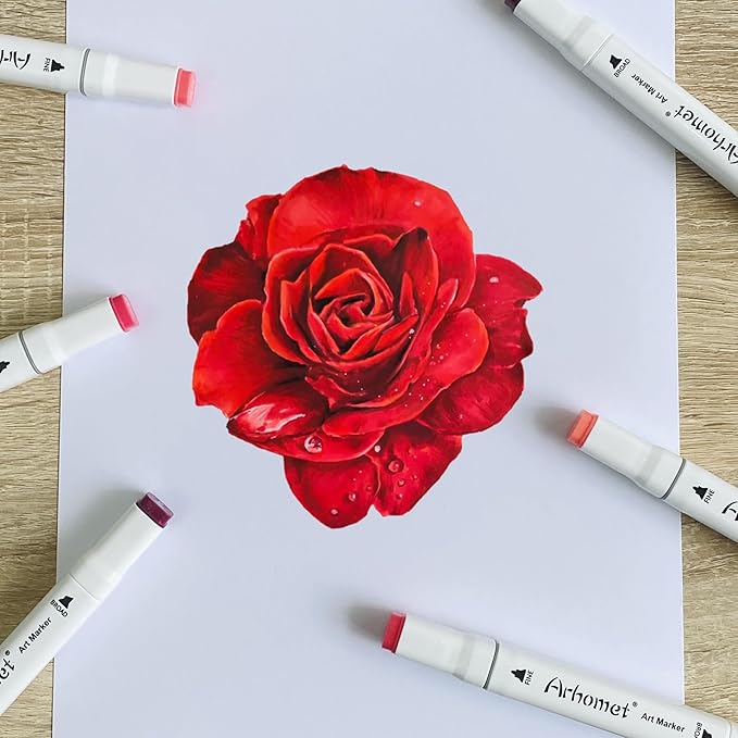 6 Colors Red Rose Flower Colors Alcohol Markers Set, Dual Tips Art Markers - Image 5