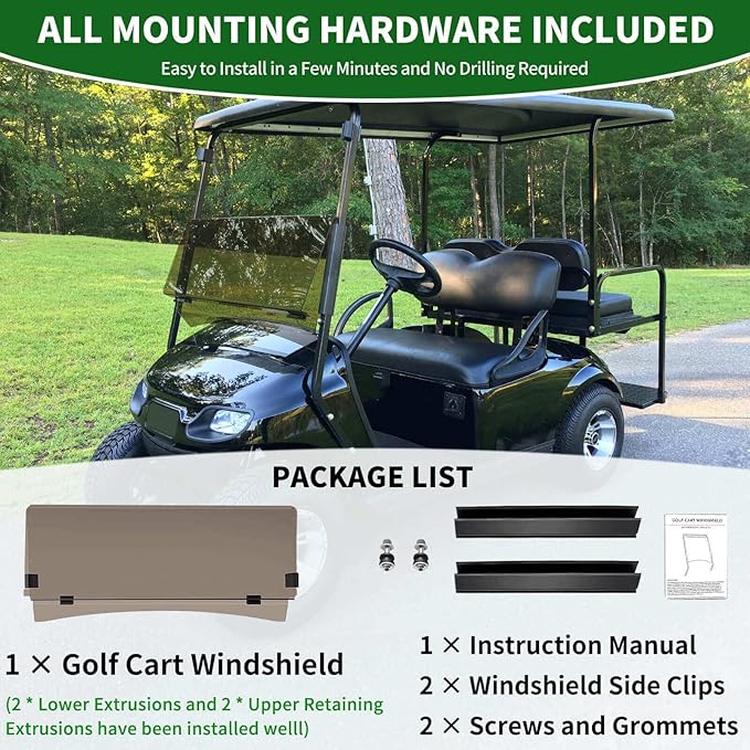 Tinted Golf Cart Windshield 3/16" (5MM) Thicken for 2014-Up EZGO TXT, 41.42" W ×34.64" H, Fits 1"×1" Square Rail Front Foldable Windscreen Glass Shatterproof & Shield UV, Scratch Resistant